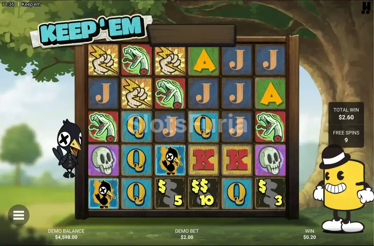 Modo de giros gratis activo en Keep 'Em de Hacksaw Gaming