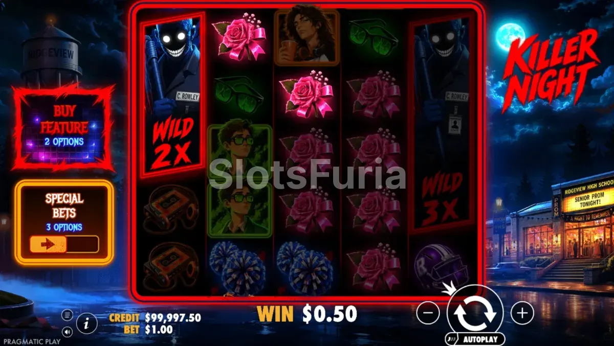 Juego base de Killer Night con la grilla de 5x5 y el instituto de fondo