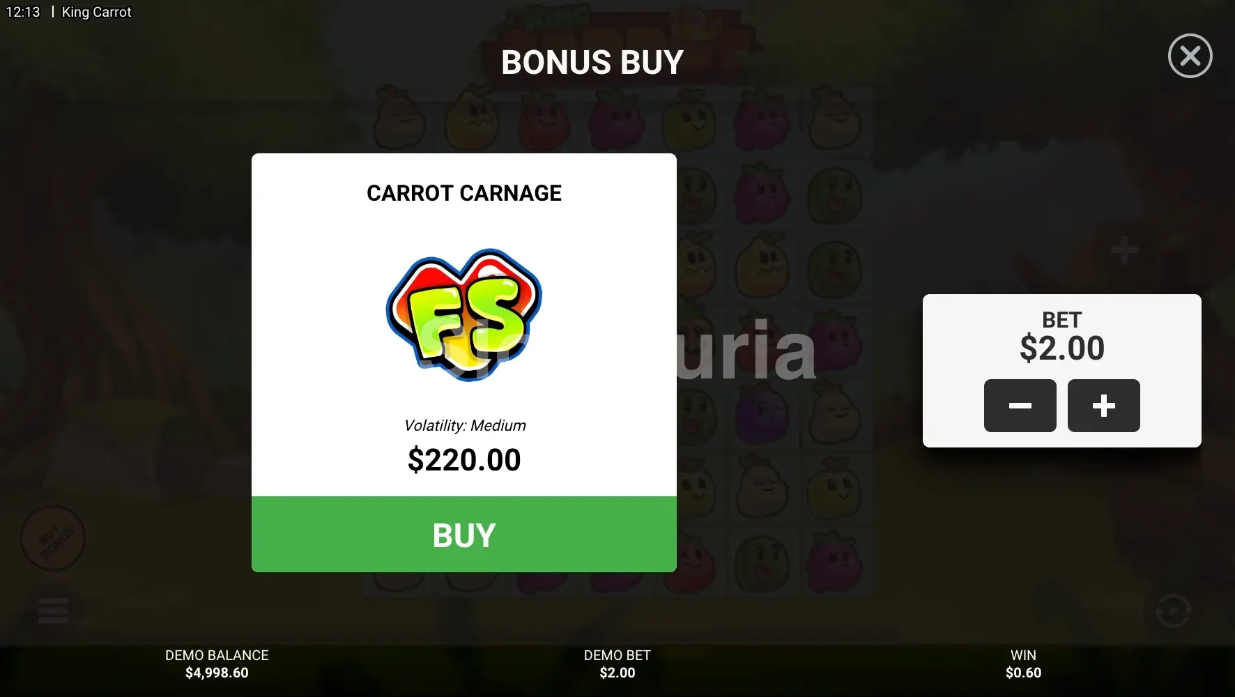 Opción de compra de bonus en King Carrot