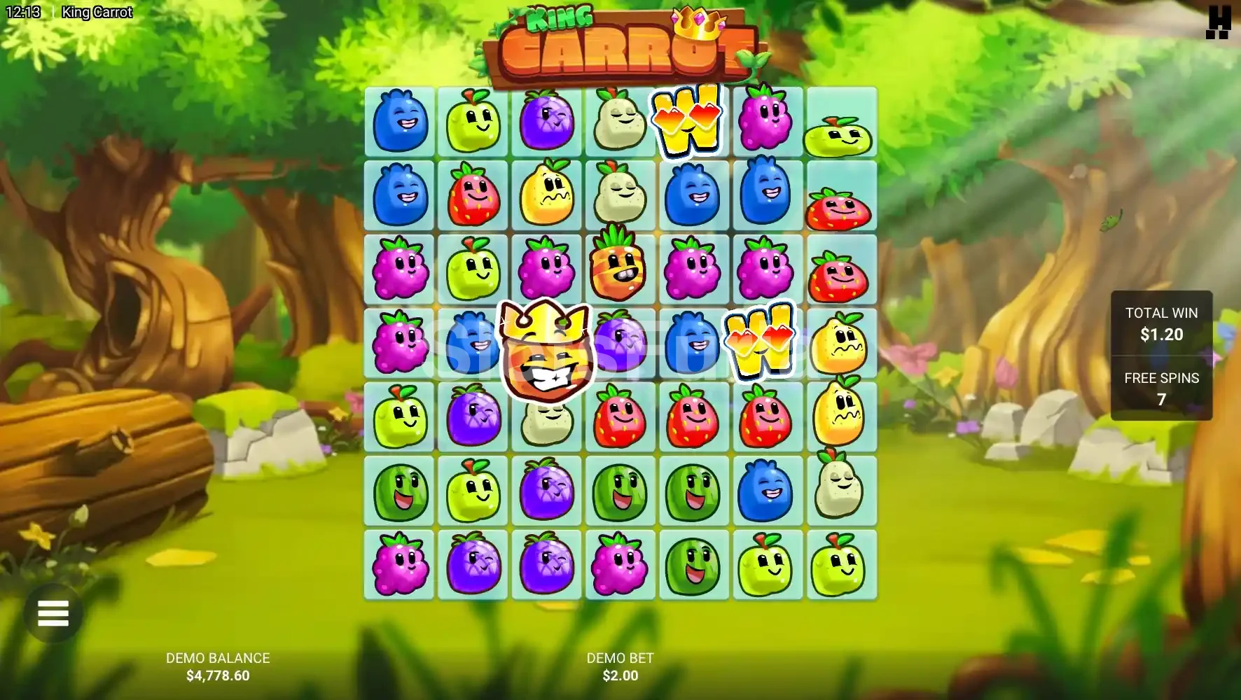 Función de giros gratis de King Carrot en acción