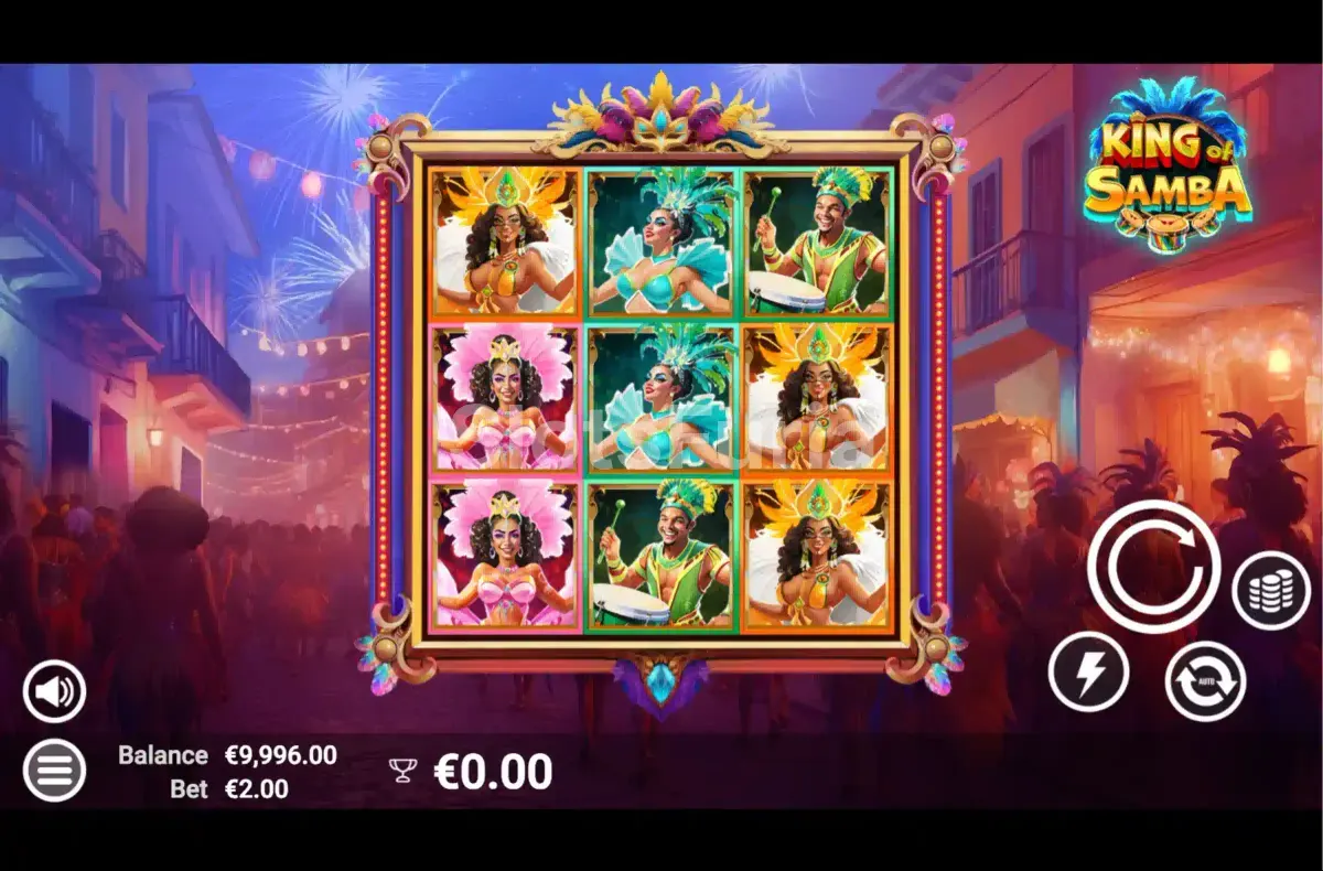 Segunda vista del juego base de King of Samba mostrando combinación ganadora