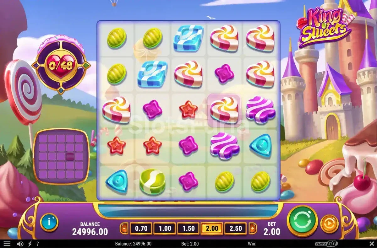 Segunda vista del juego base de King of Sweets mostrando una combinación ganadora