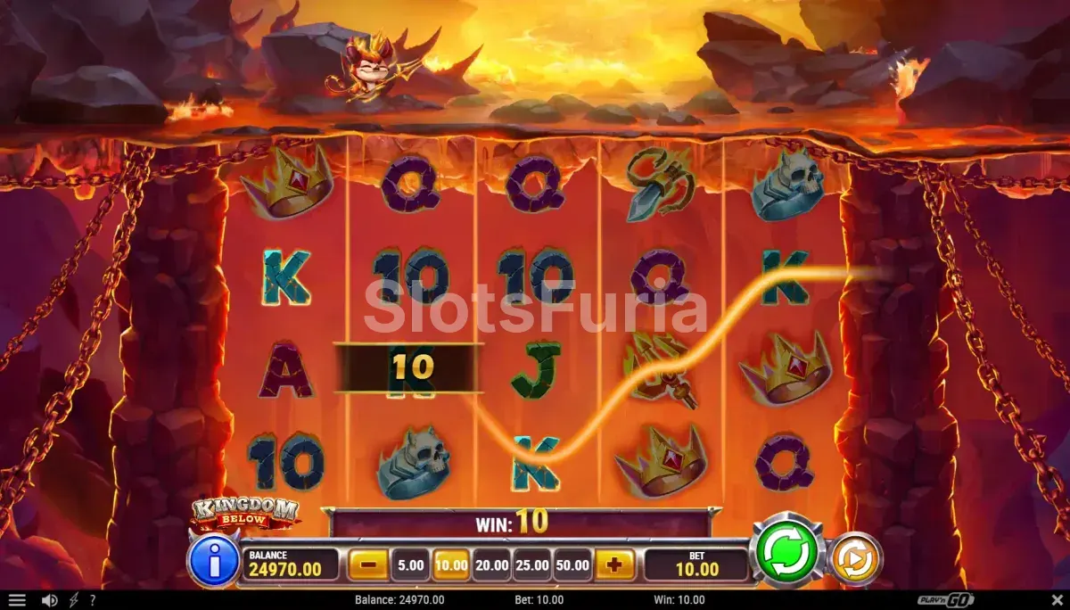 Resultado de giro en Kingdom Below con combinación ganadora destacada