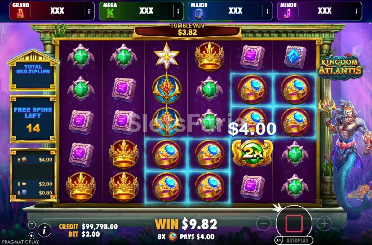 Ronda de giros gratis de Kingdom of Atlantis con el multiplicador global acumulado