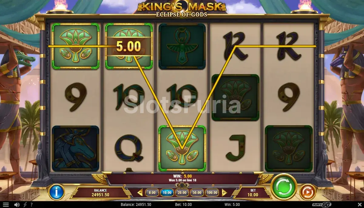 Resultado de giro con wilds activos en King's Mask Eclipse of Gods de Play'n GO