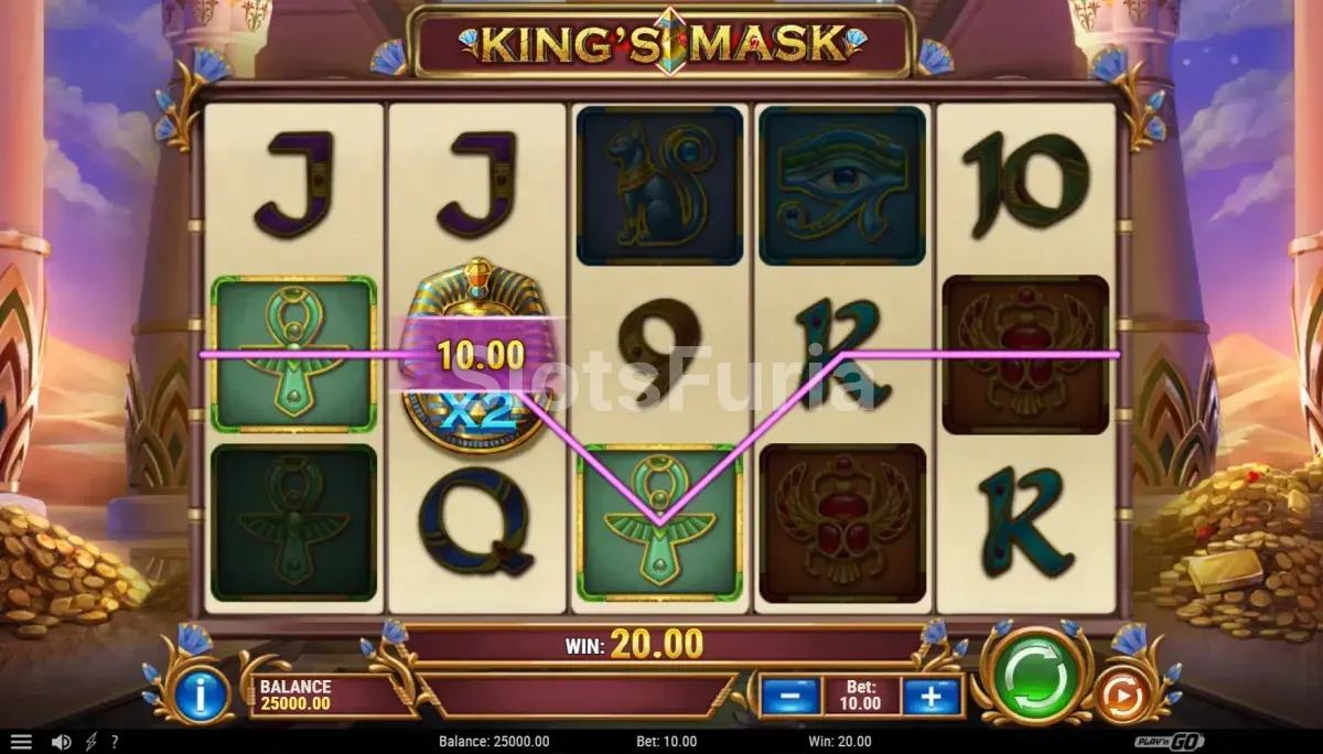 Resultado de un giro con símbolos especiales activos en King's Mask