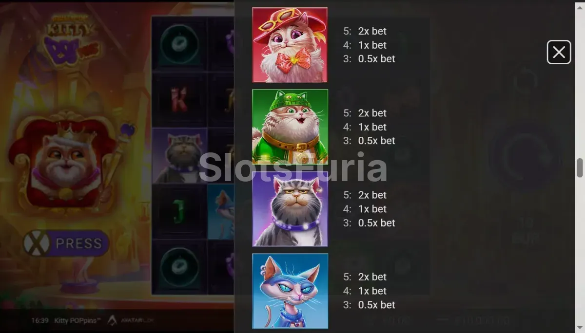 Tabla de pagos de la tragamonedas Kitty POPpins
