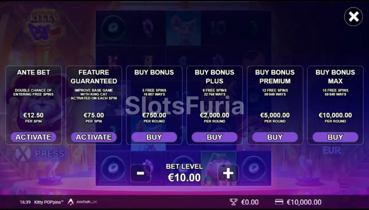 Pantalla de compra de bonus en Kitty POPpins de Avatar UX