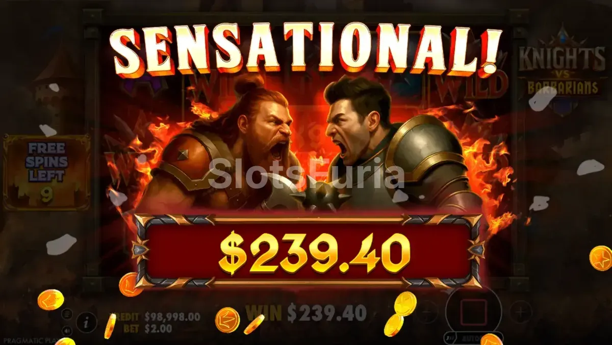 Gran victoria conseguida en Knights vs Barbarians slot
