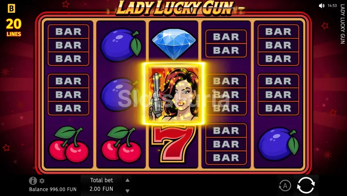 Segunda vista del juego base de Lady Lucky Gun mostrando los wilds en acción