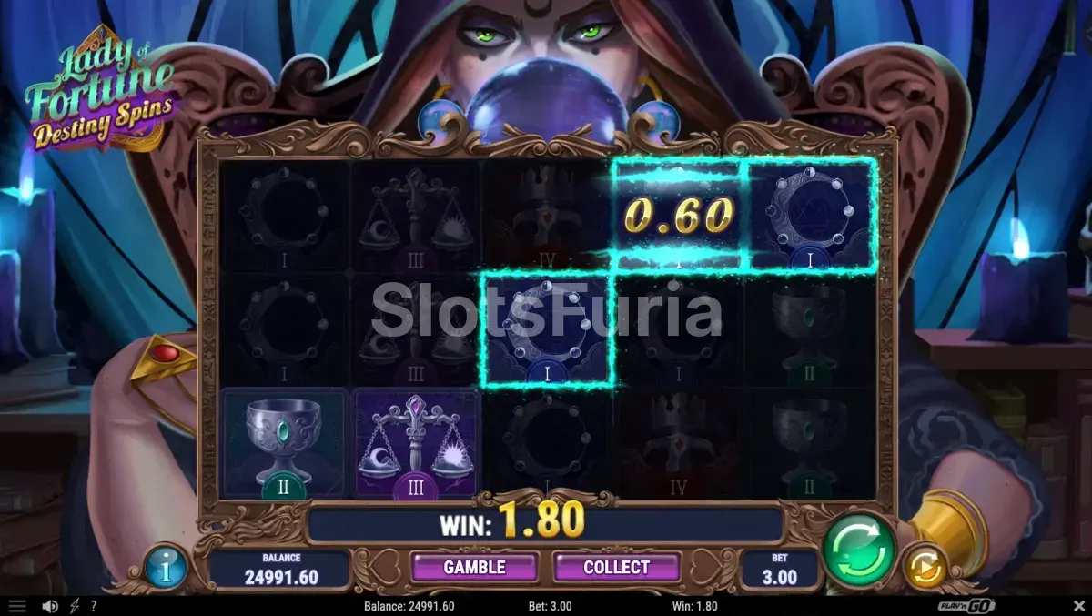 Lady of Fortune Destiny Spins en acción durante la ronda de giros especiales
