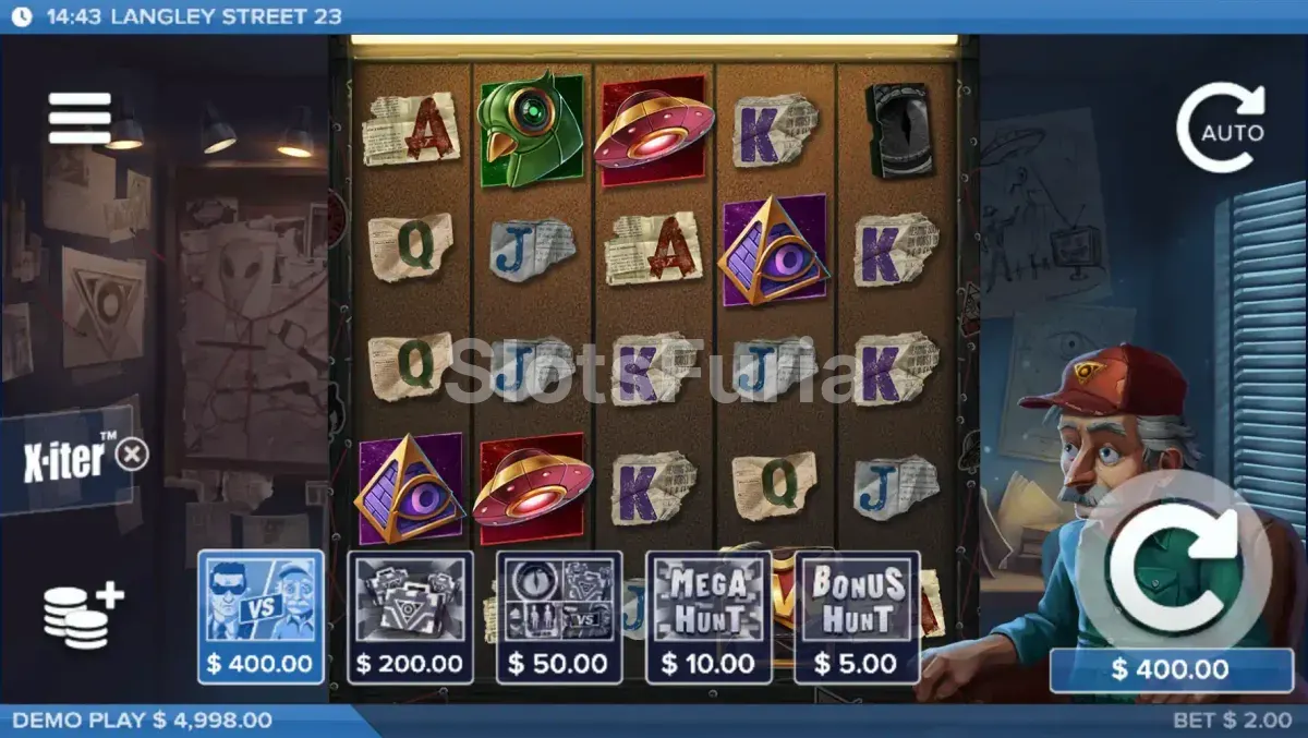 Juego base y menú X-iter de Langley Street 23, tragamonedas de ELK Studios