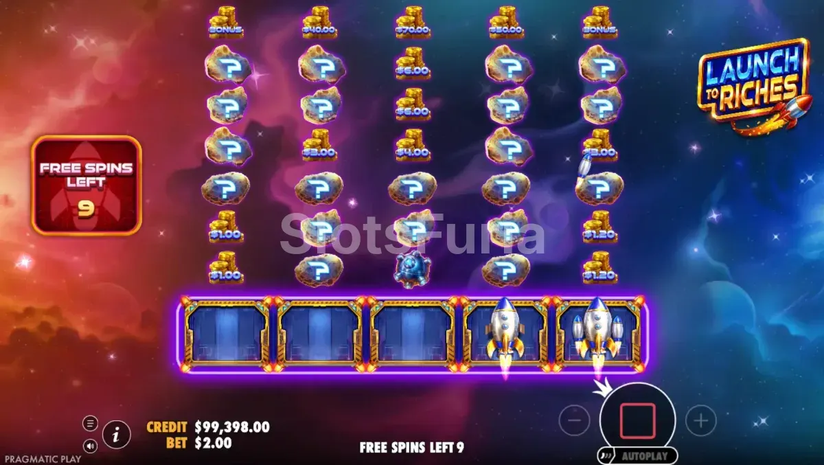 Modo de giros gratuitos en acción en Launch to Riches