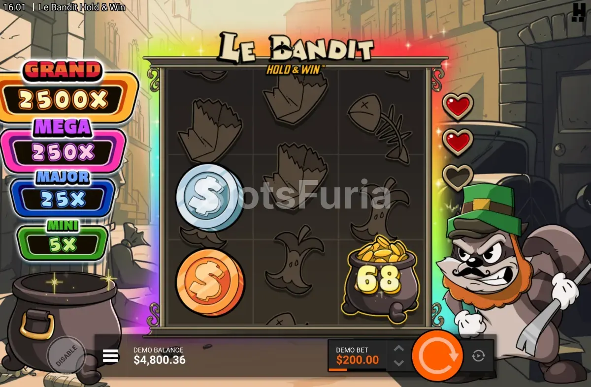 Función de giros gratis Hold and Win en Le Bandit Hold & Win
