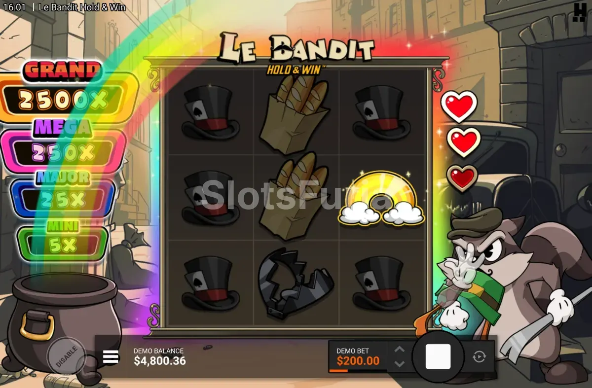 Símbolos especiales y jackpots en Le Bandit Hold & Win