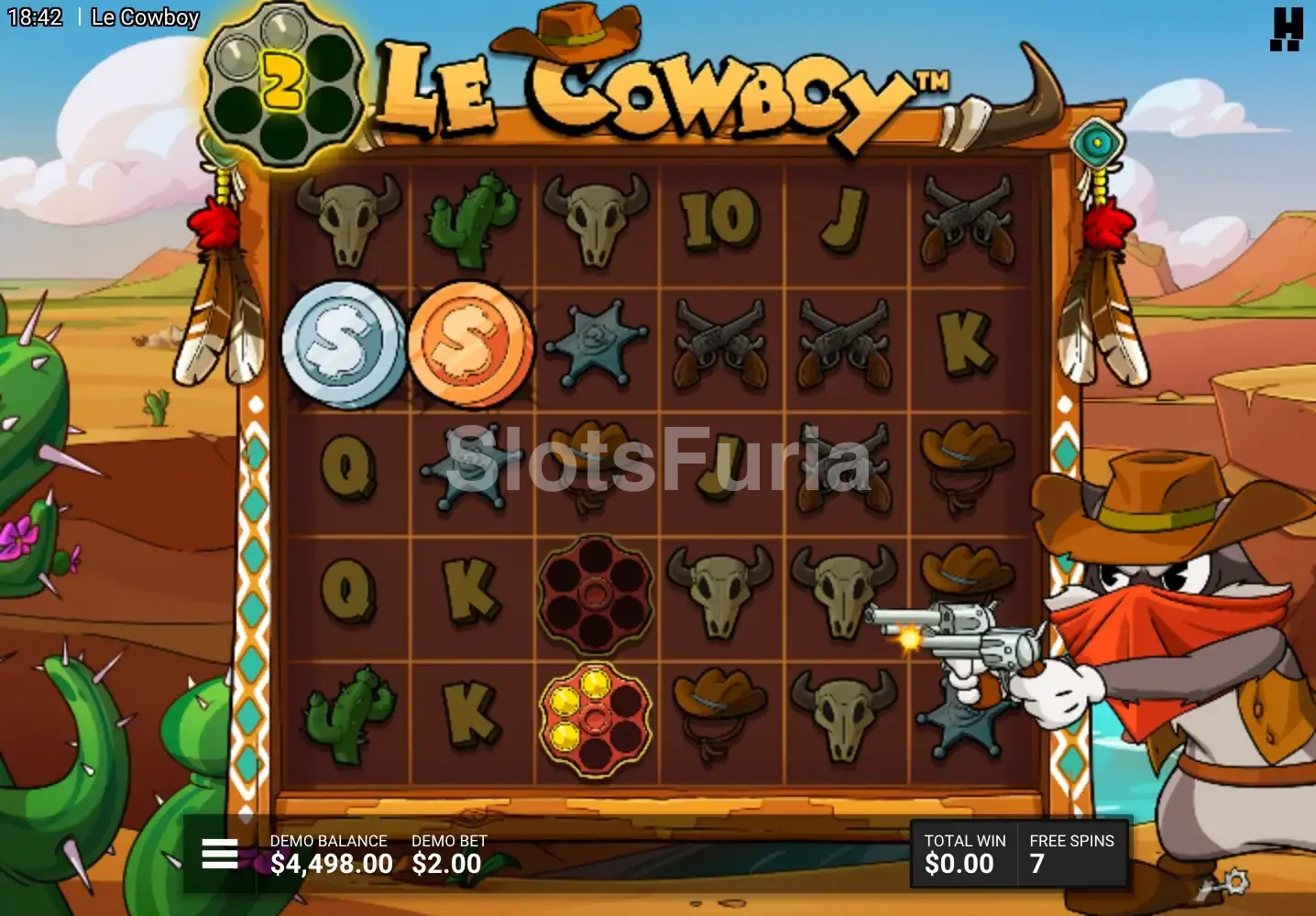 Ronda de giros gratis de Le Cowboy con cilindros de revólver en la grilla