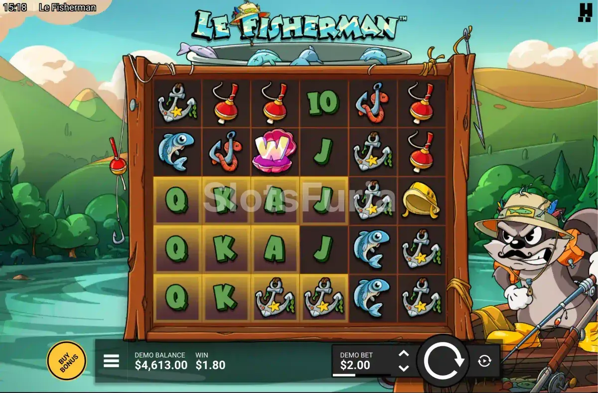 Juego base de Le Fisherman con la cuadrícula de 6x6 sobre el lago