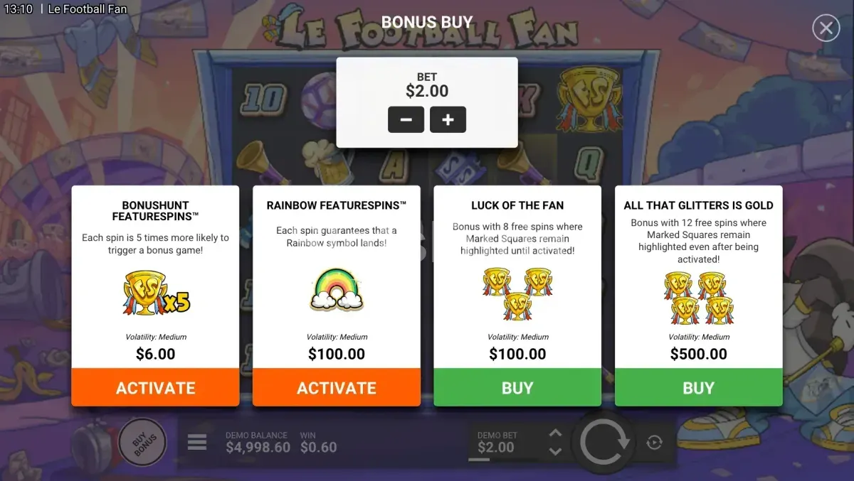 Función de compra de bonus en Le Football Fan - opciones disponibles