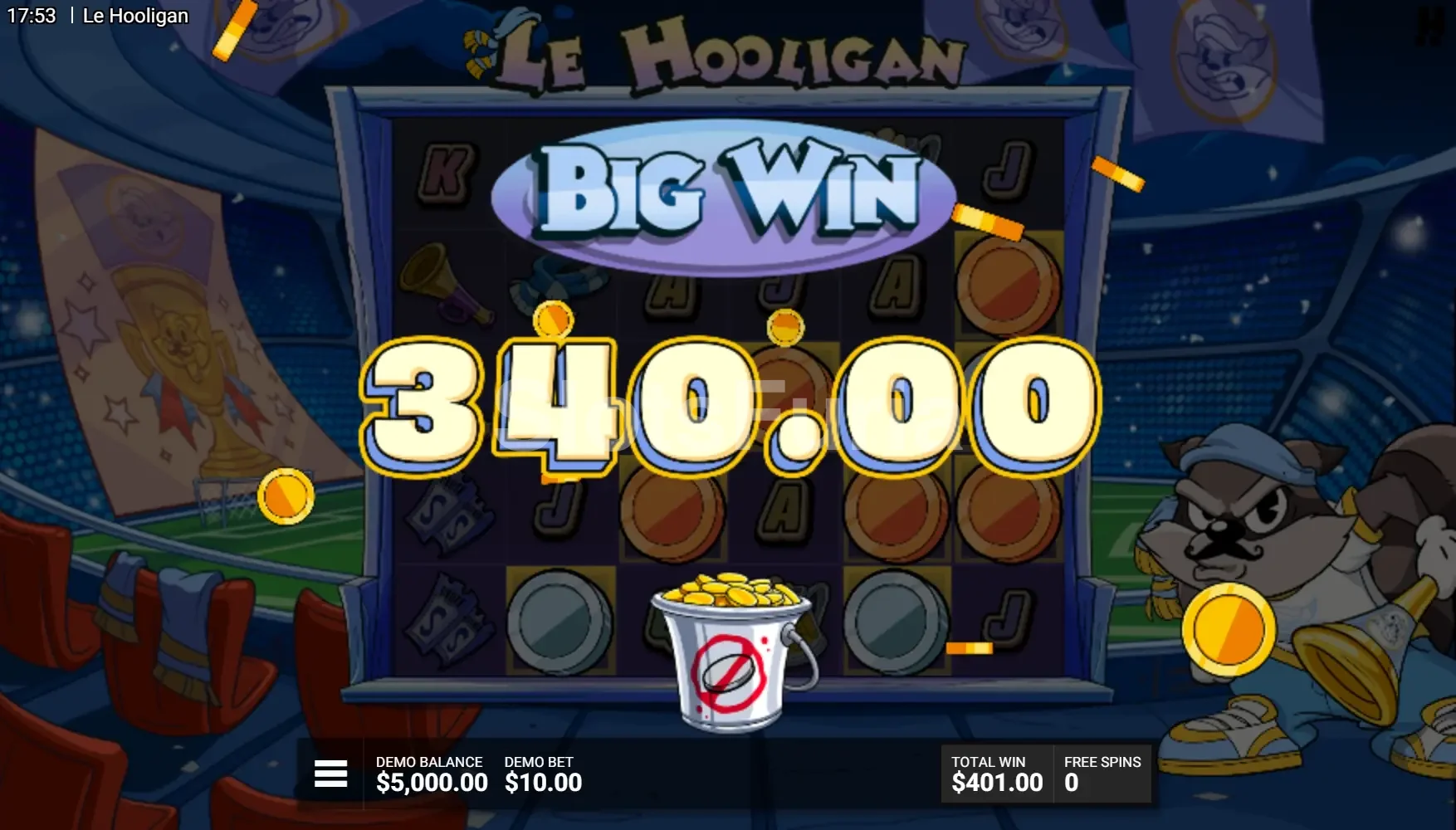 Gran victoria conseguida en Le Hooligan de Hacksaw Gaming