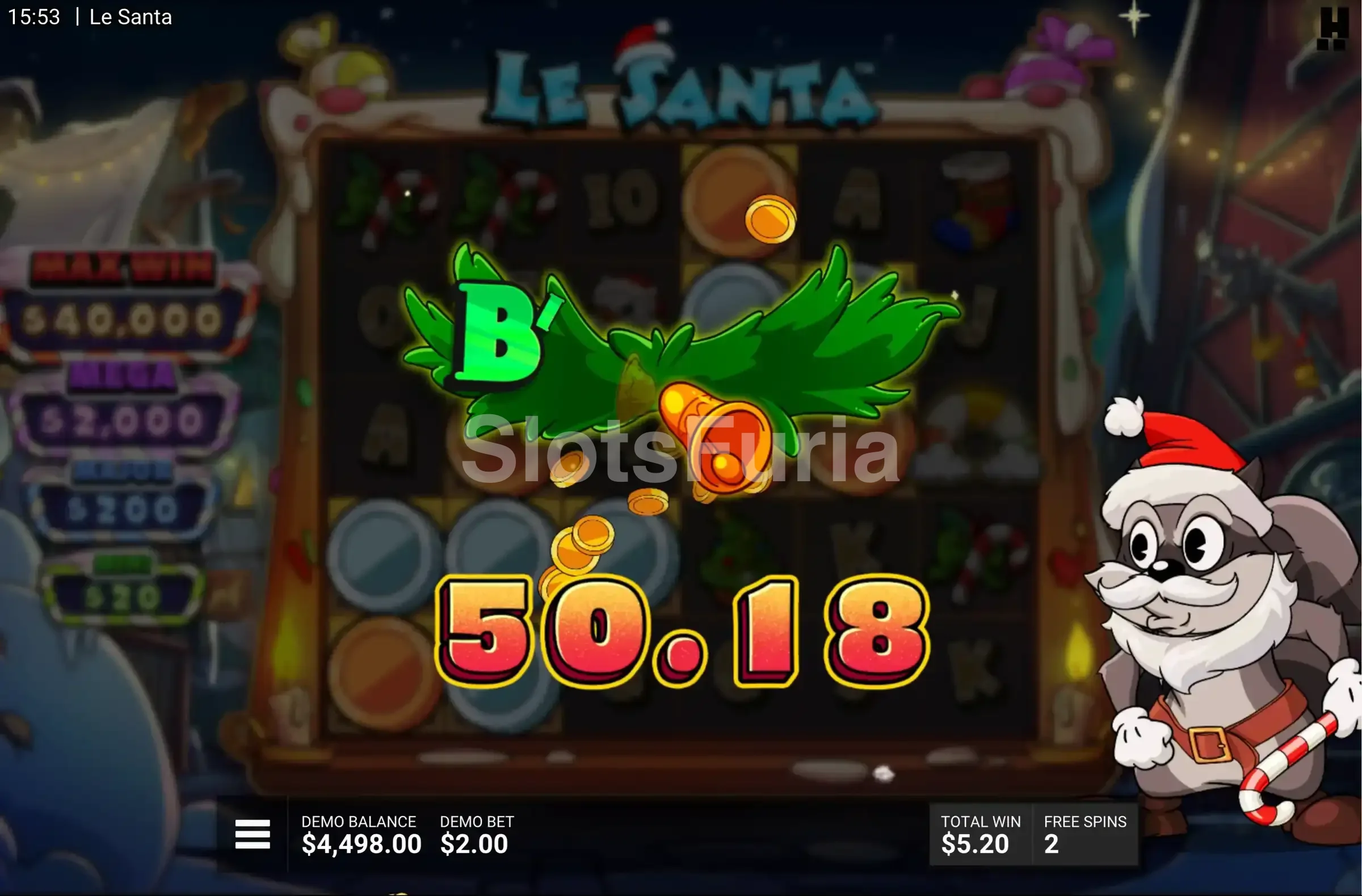 Gran victoria en Le Santa con el multiplicador máximo activado