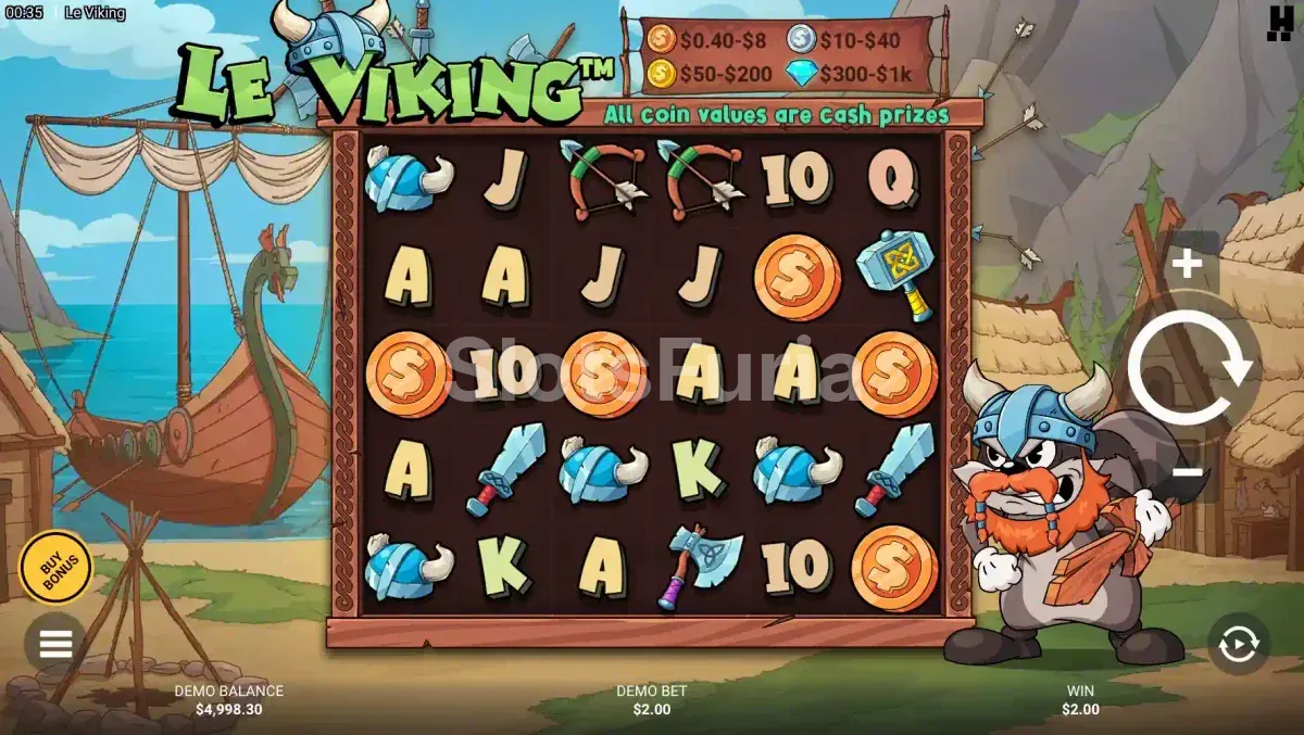Pantalla principal de Le Viking con el mapache Smokey en traje vikingo