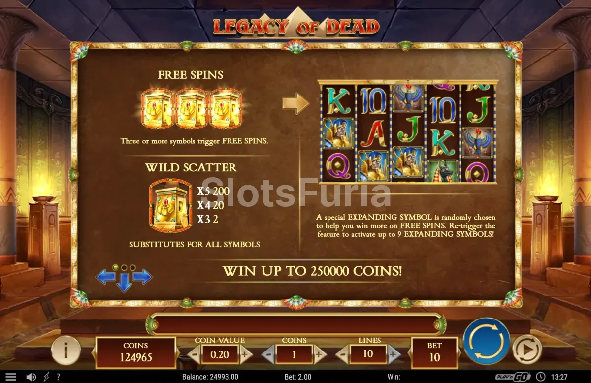 Pantalla de información del bono de Legacy of Dead
