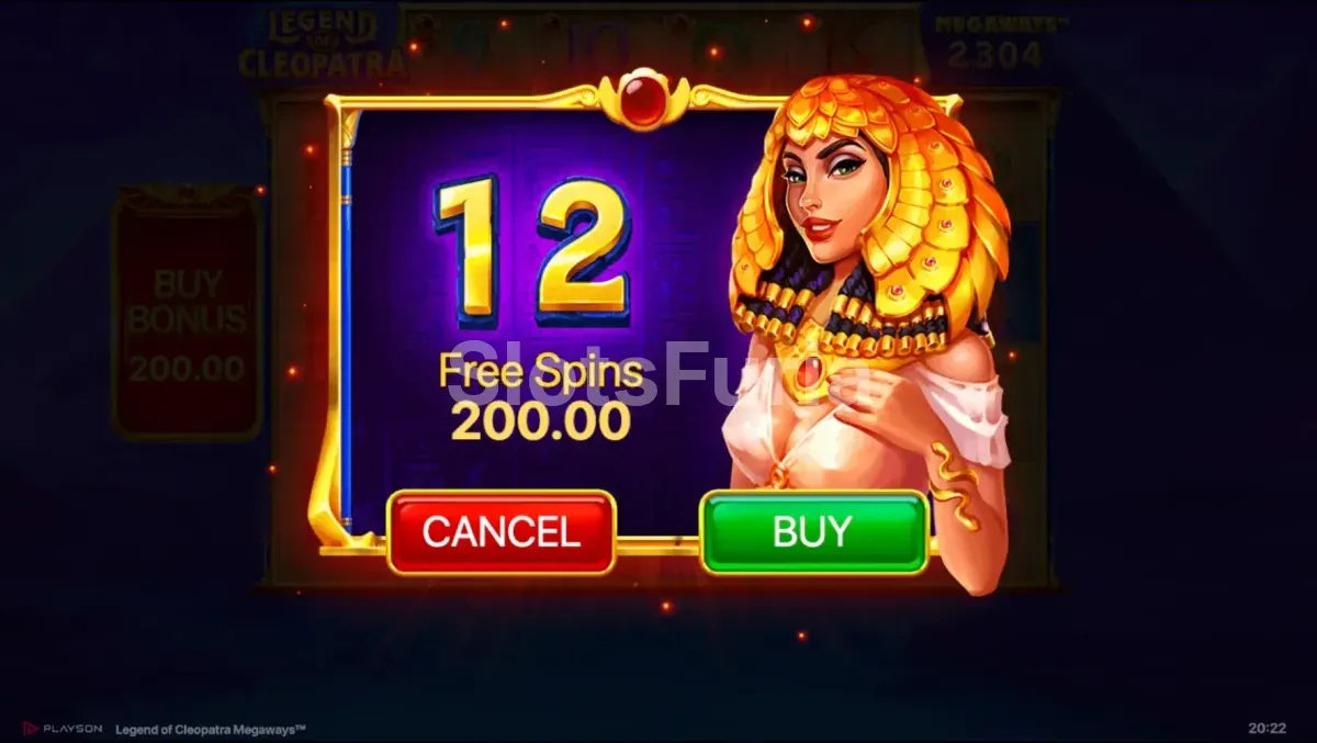 Función de compra de bono en Legend of Cleopatra Megaways