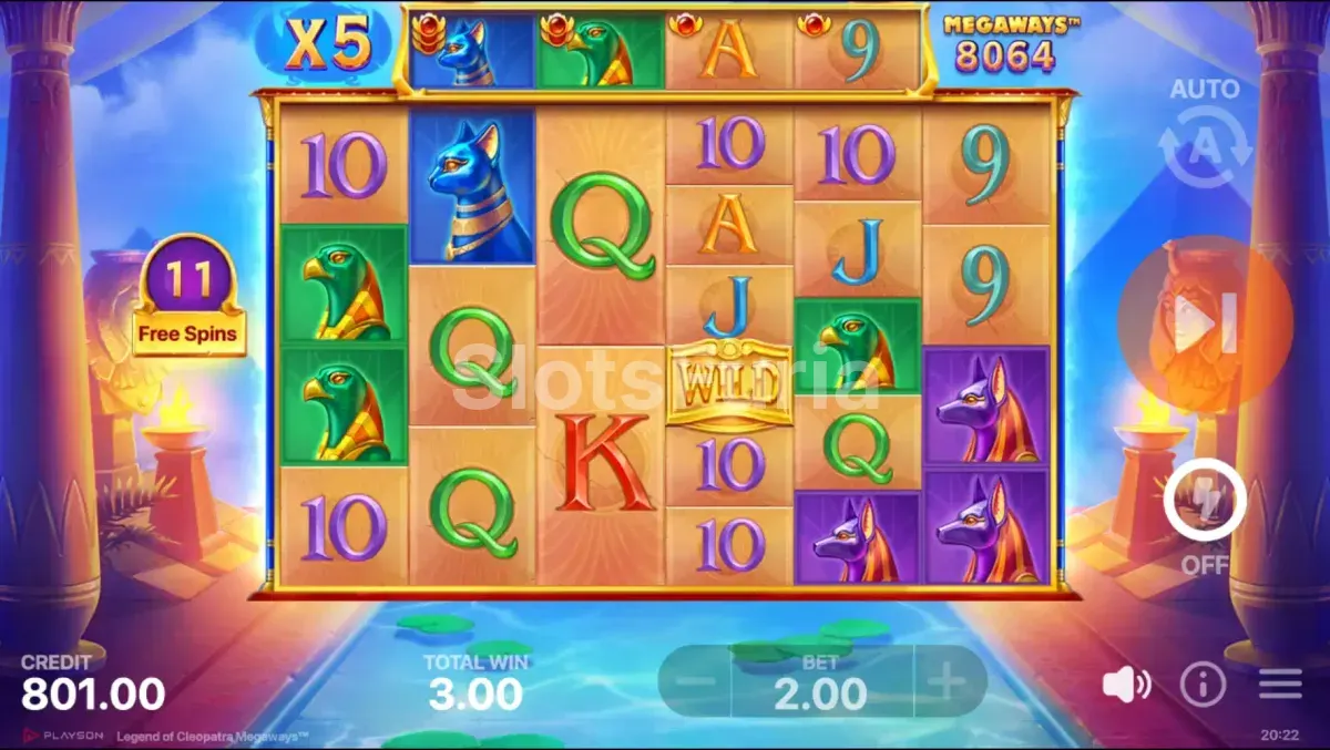 Giros gratis activados en Legend of Cleopatra Megaways