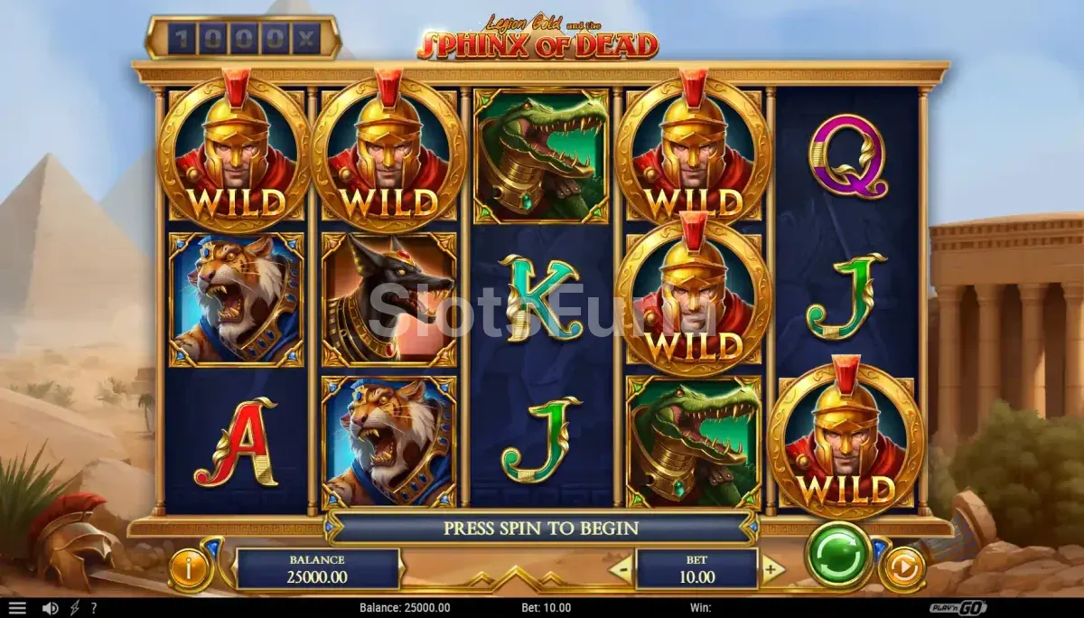 Pantalla principal de Legion Gold and the Sphinx of Dead con los 5 rodillos activos