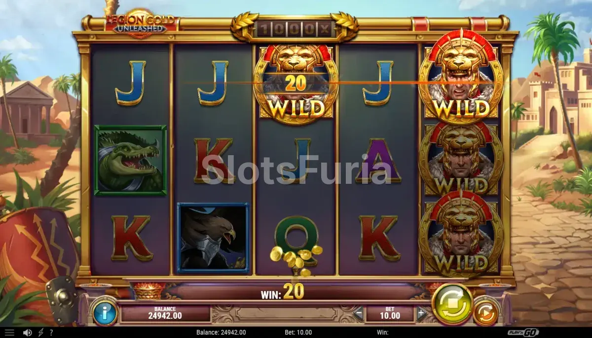 Resultado de giro con el símbolo Mega activo en Legion Gold Unleashed