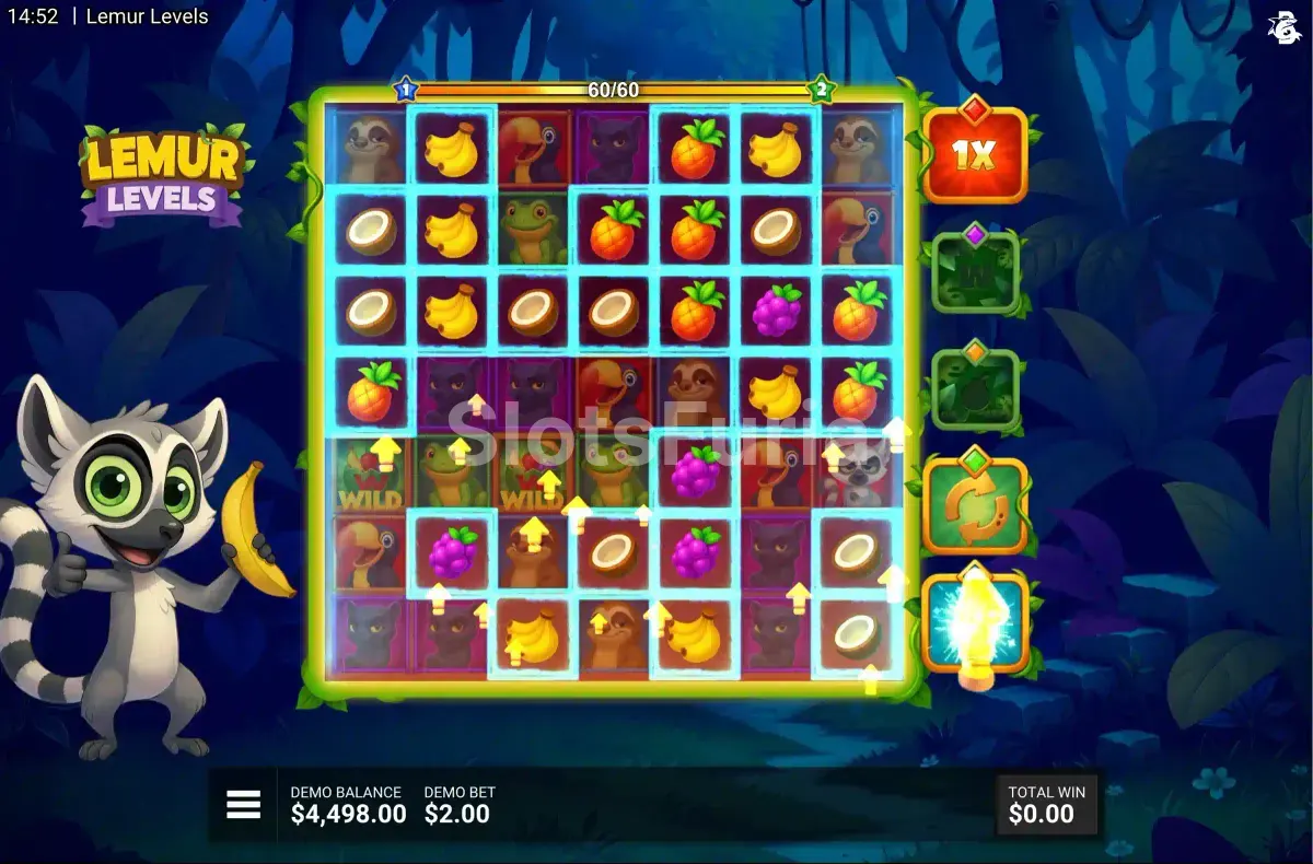Ronda de giros gratuitos en Lemur Levels con multiplicadores activos