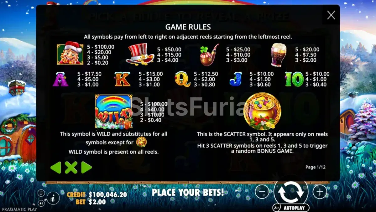 Tabla de pagos detallada de la slot Leprechaun Carol de Pragmatic Play