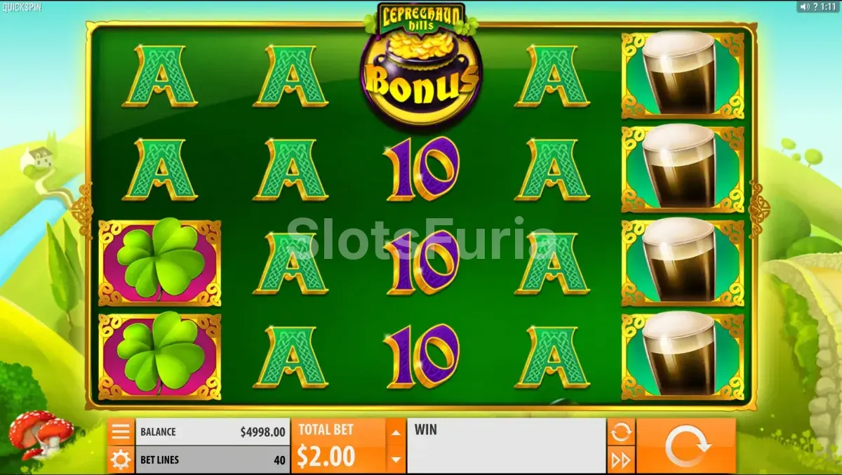 Pantalla principal del juego base de Leprechaun Hills