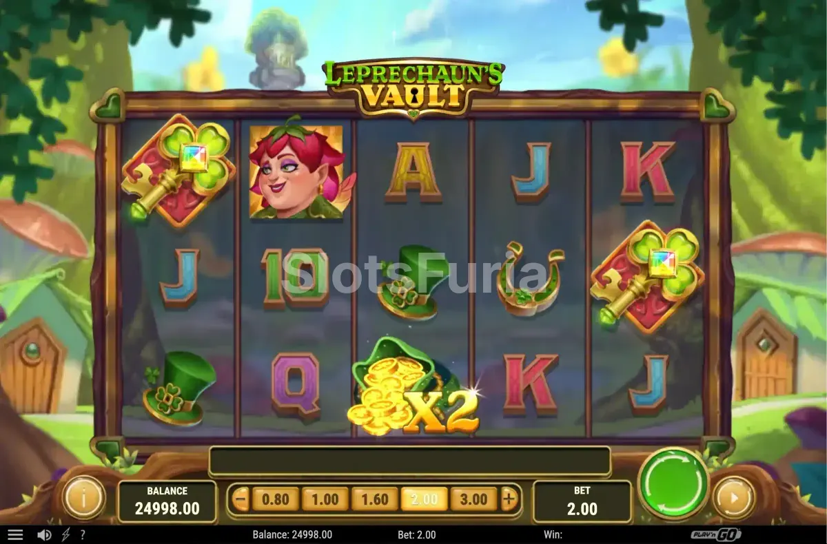 Juego base de Leprechaun's Vault mostrando los carretes en plena sesión
