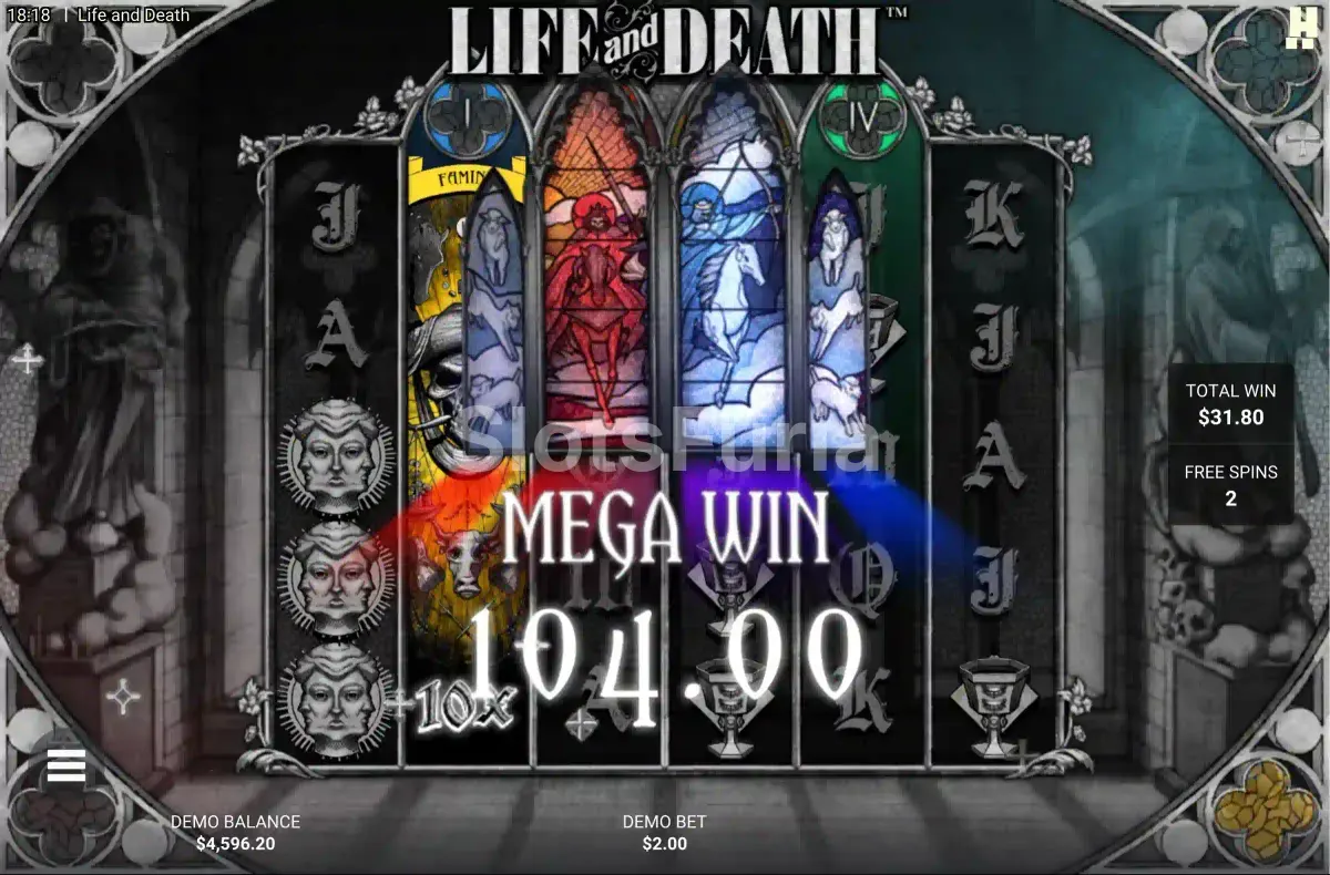 Gran victoria conseguida en la tragamoneda Life and Death de Hacksaw Gaming