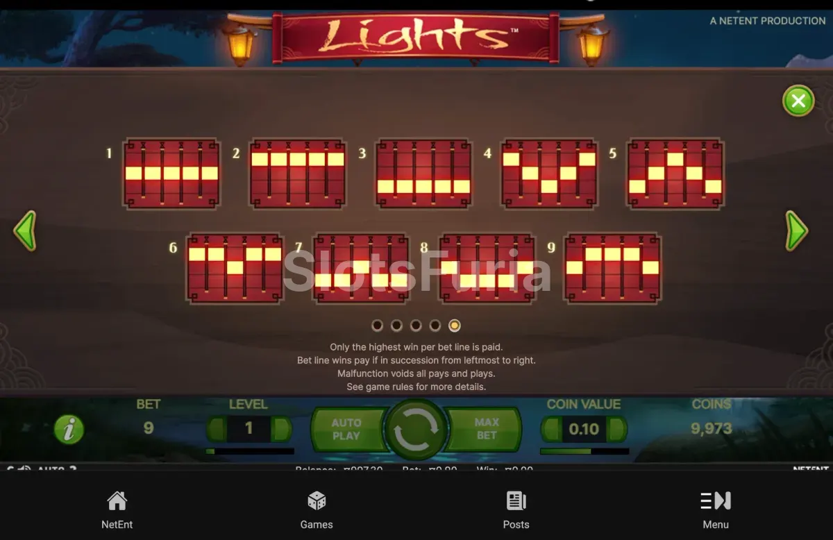 Conexiones de líneas ganadoras en Lights