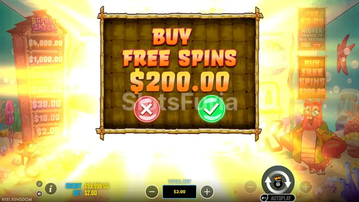 Función de compra de bonus en Lobster Bob's Crazy Crab Shack
