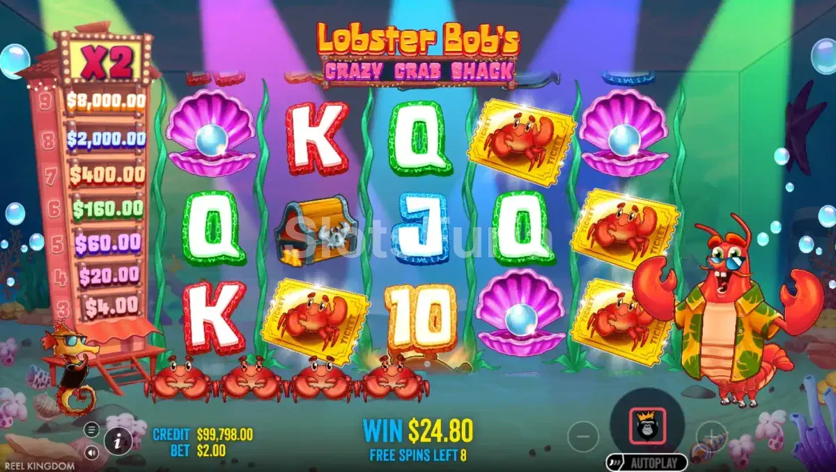 Ronda de giros gratuitos activada en Lobster Bob's Crazy Crab Shack