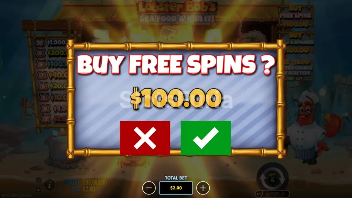 Pantalla de compra de bonus en Lobster Bob's Sea Food and Win It