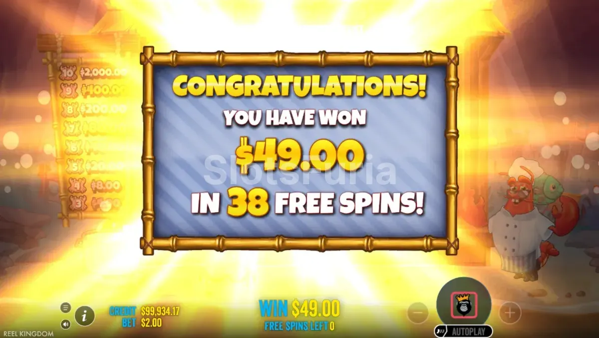 Gran ganancia en Lobster Bob's Sea Food and Win It con el marcador al máximo
