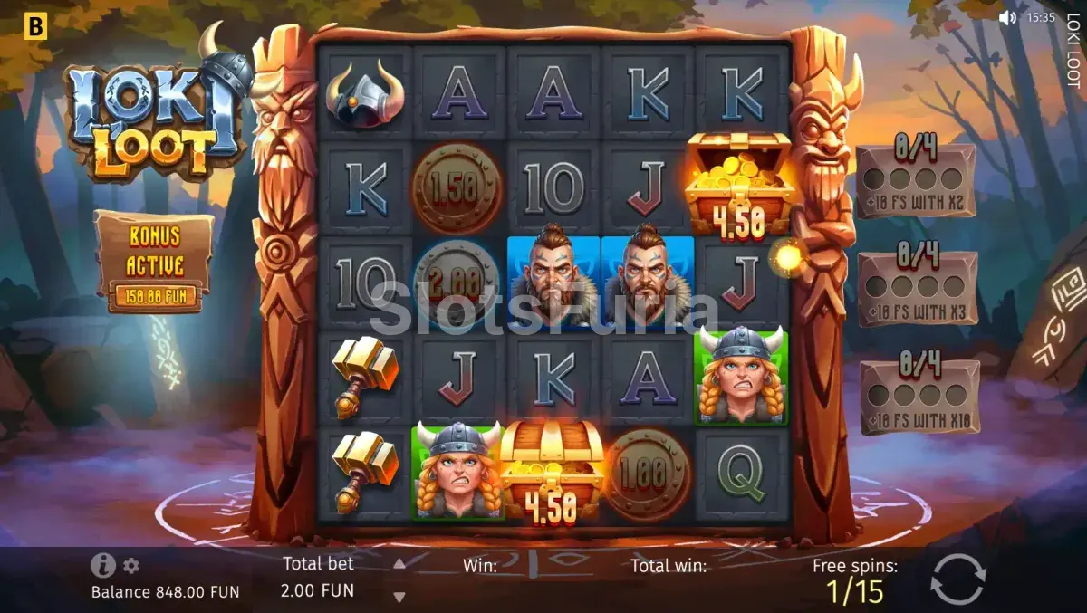 Pantalla de giros gratuitos activados en Loki Loot