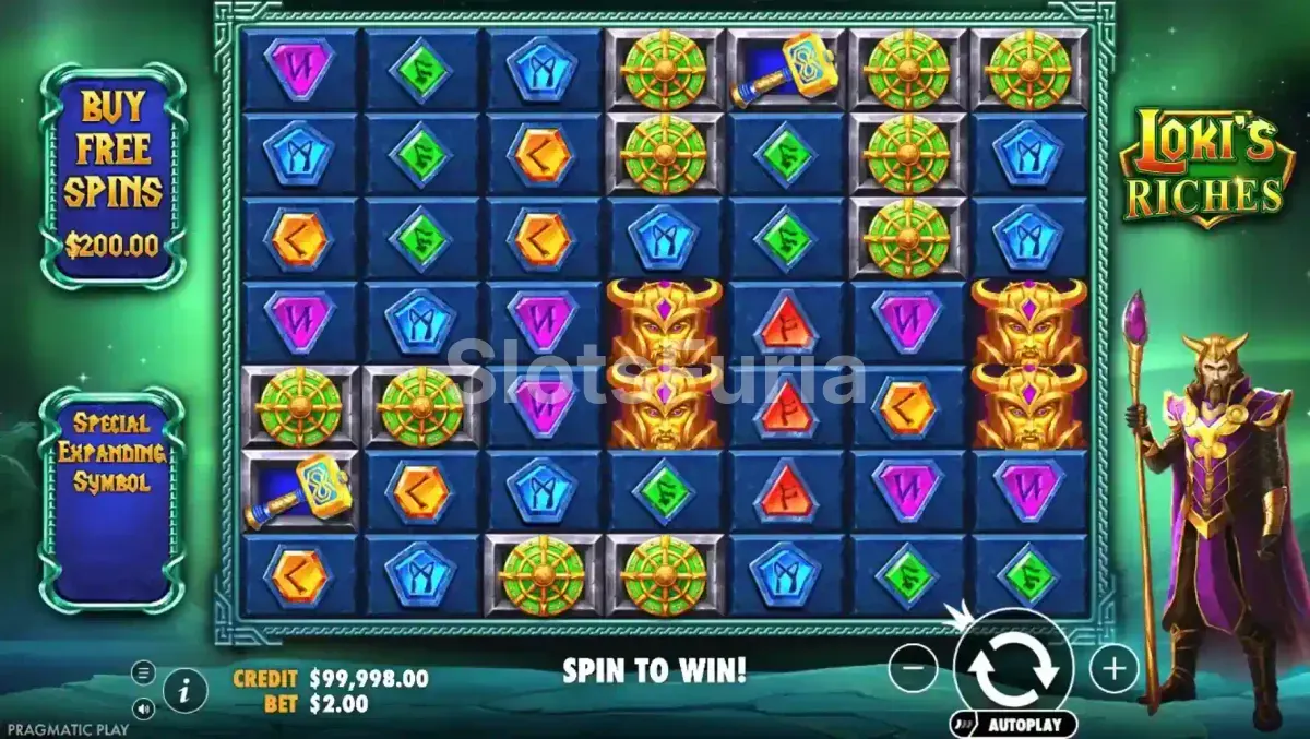 Pantalla principal del juego base de Loki's Riches