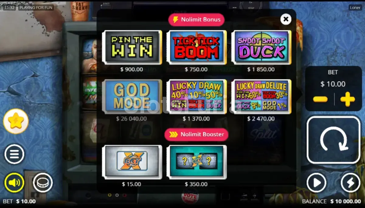 Interfaz de compra de bonos en Loner de Nolimit City