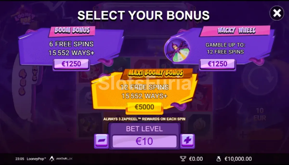 Opción de compra de bonus disponible en LooneyPop