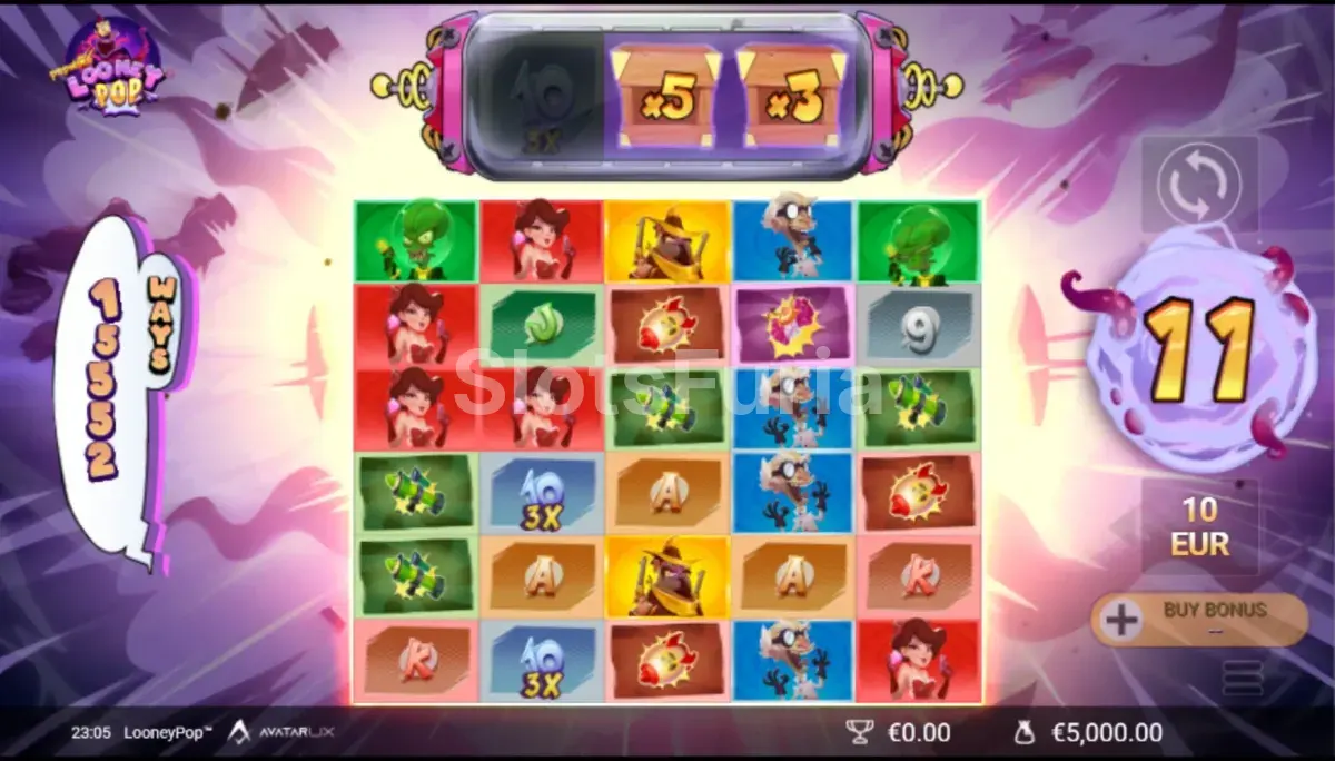 Ronda de giros gratis activada en LooneyPop con carretes expandidos
