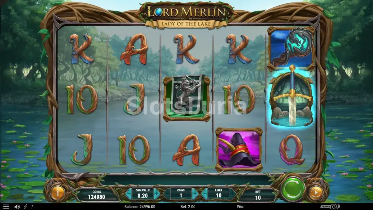 Escena del lago en Lord Merlin and the Lady of the Lake durante el juego base