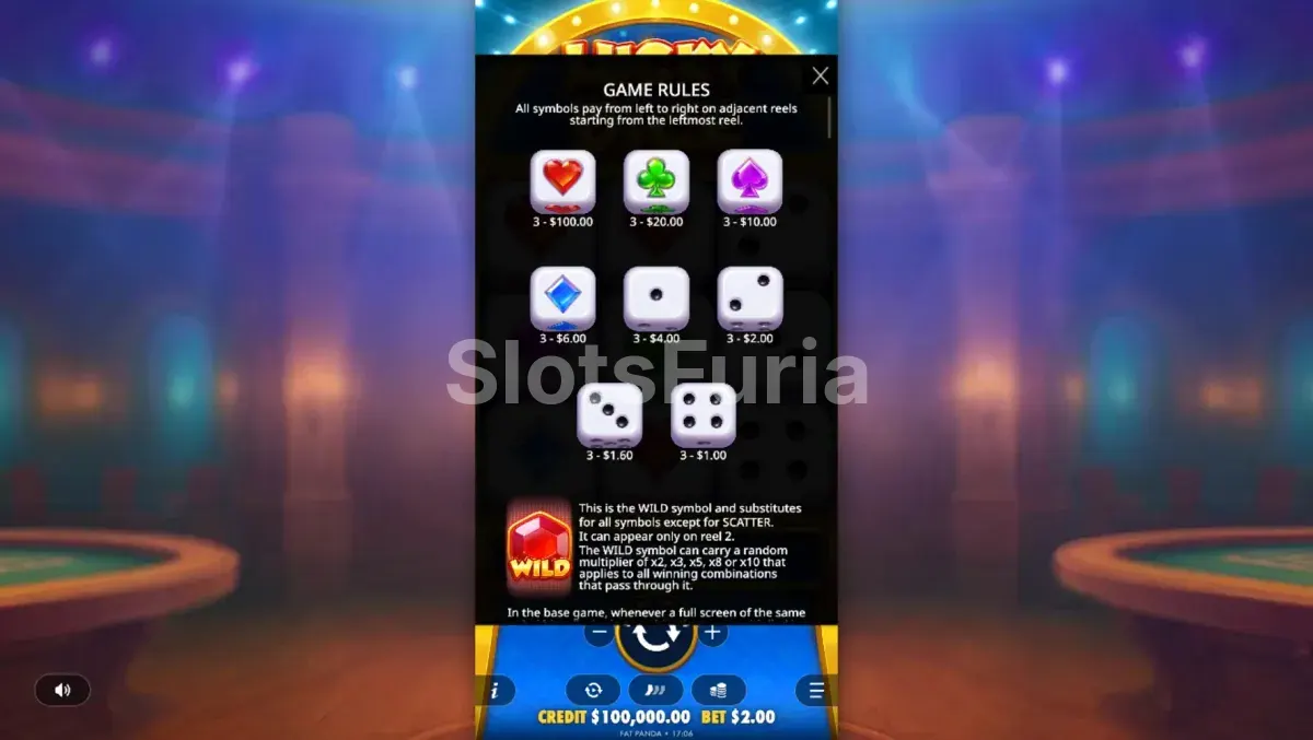 Tabla de pagos detallada de Lucky Dice