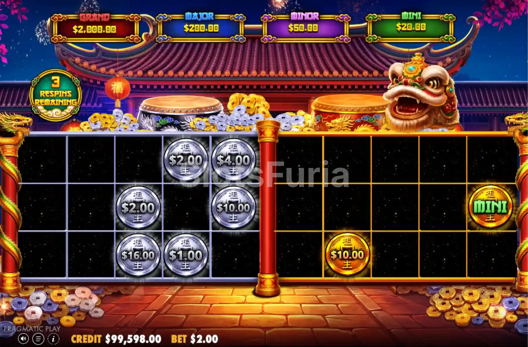 Ronda de función con monedas en Lucky Drums 88