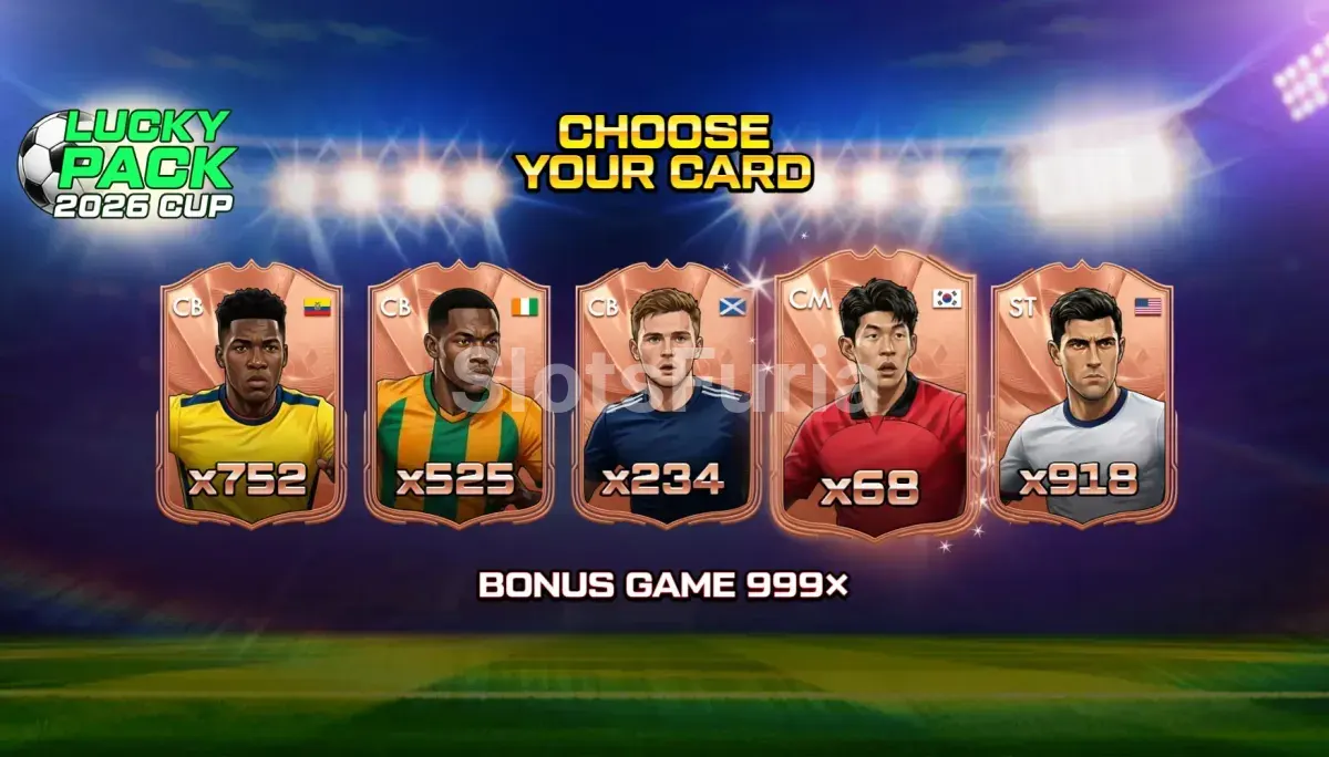 Ronda de bonus con selección de cartas en Lucky Pack 2026 Cup