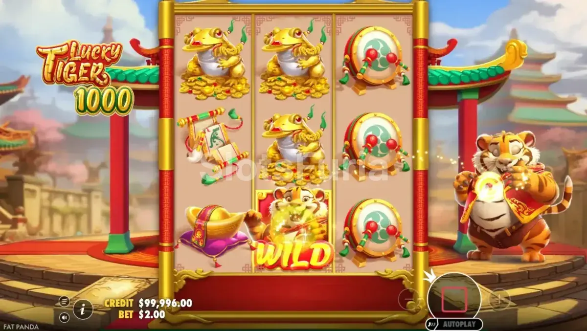 Segunda vista del juego base de Lucky Tiger 1000 mostrando el tigre en acción